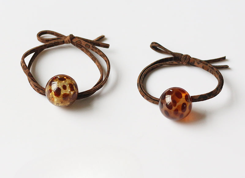 Leopard Print Bead Hair Tie Elegant Adult Elastic Knot Hairband Women
