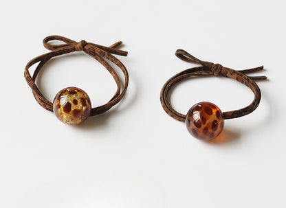 Leopard Print Bead Hair Tie Elegant Adult Elastic Knot Hairband Women