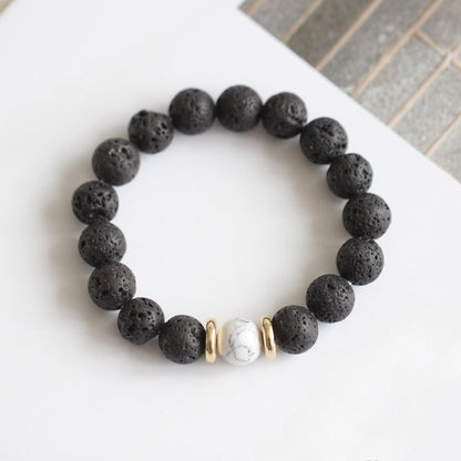 Volcanic Stone & Blue Sandstone Bracelet - Crystal Boho Couple Jewelry