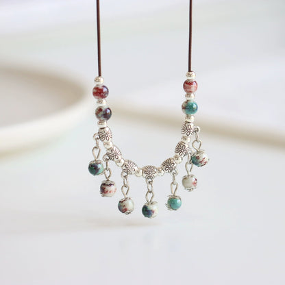 Handcrafted Porcelain Pendant - Oriental Chic