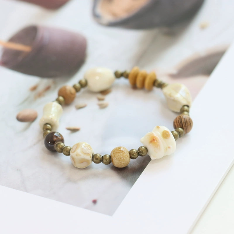 Ethnic Maneki-Neko Bracelet - Ceramic Fortune Jewelry