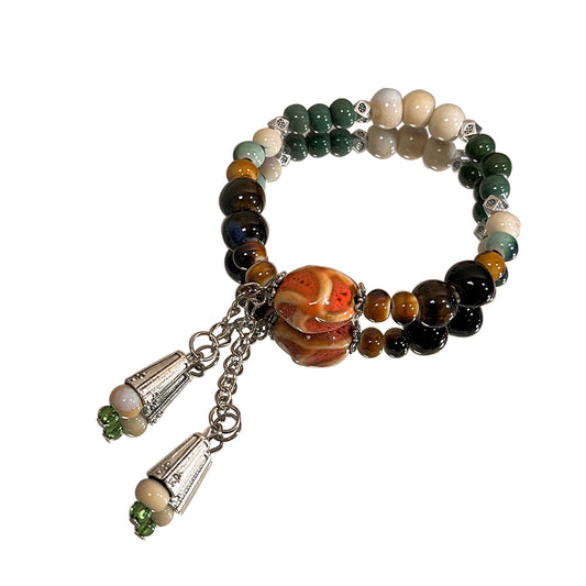 Porcelain Bead Bracelet for Women - A New Chinese-style Ethnic Trendy, Artistic, and Fade-resistant Accessory.