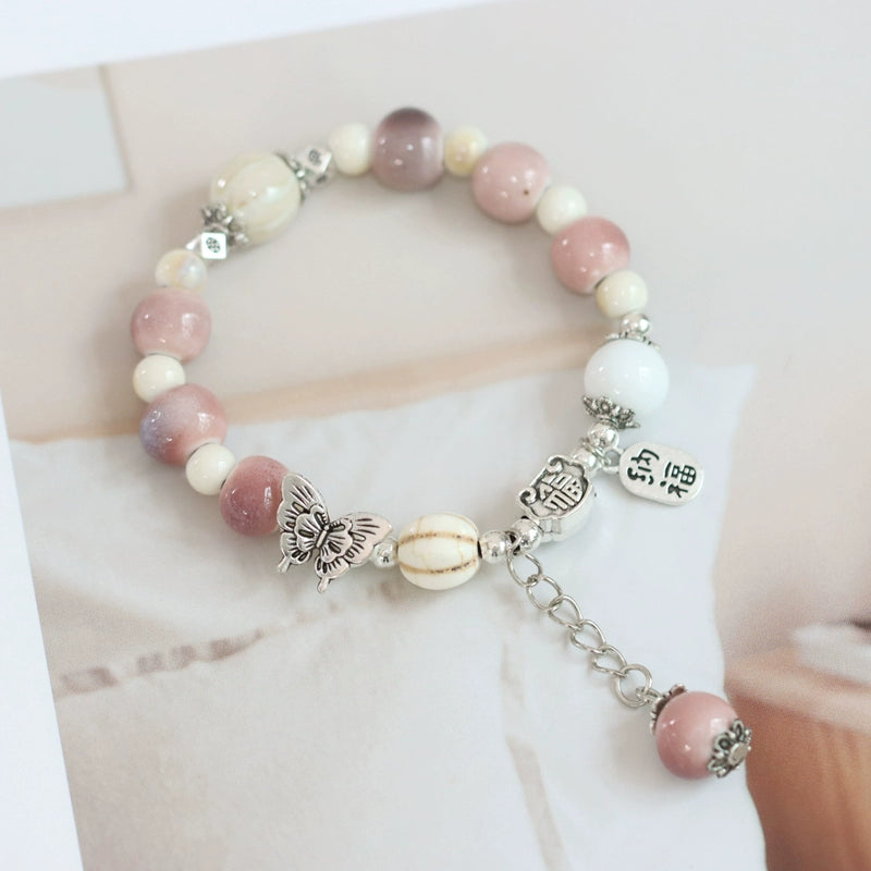 Ceramic Butterfly Bracelet - Ethnic Beaded Boho Jewelry for Women