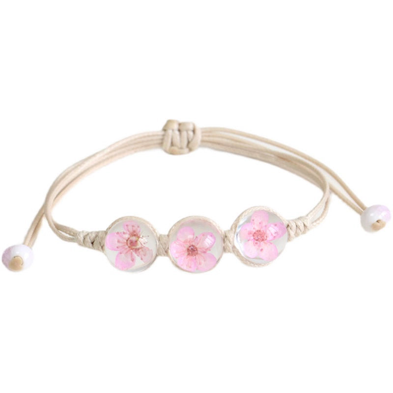 Bohemian Glass Flower Bracelet - Lace-Embellished Floral Charm Jewelry for Couples