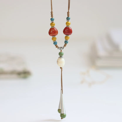 Ceramic Necklace – Chinese Style Long Butterfly Pendant Sweater Chain for Women
