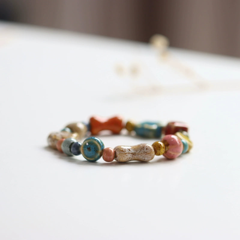 Ethnic Ceramic Beaded Bracelet - Colorful Bohemian Jewelry