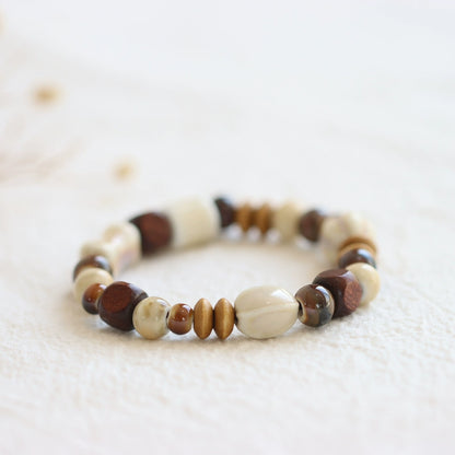 Bohemian Ceramic Bracelet -  Porcelain & Wood Beads
