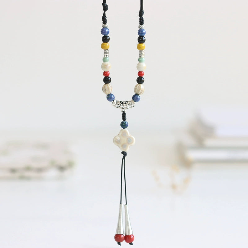 Ceramic Necklace – Chinese Style Long Butterfly Pendant Sweater Chain for Women