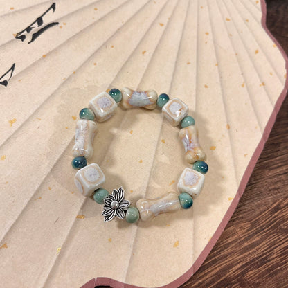 Porcelain Bead Bracelet for Women - A Unique and Artistic Accessory, Featuring a Retro Style