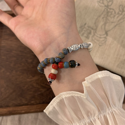 Four-color Porcelain Aura Bracelet for Women - The New Arrival of Trendy Elastic Rope Accessory.