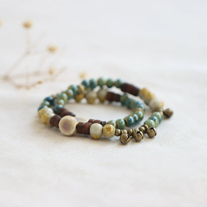Vintage Ethnic Ceramic Bracelet - Handmade Porcelain Beads