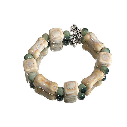 Porcelain Bead Bracelet for Women - A Unique and Artistic Accessory, Featuring a Retro Style