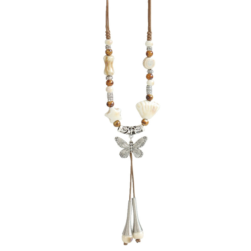 Ceramic Necklace – Chinese Style Long Butterfly Pendant Sweater Chain for Women