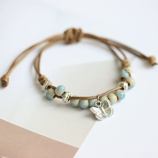 Oriental Butterfly Bracelet - Handcrafted Porcelain Charms