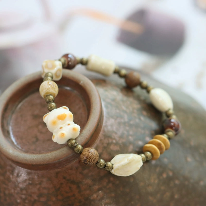 Ethnic Maneki-Neko Bracelet - Ceramic Fortune Jewelry