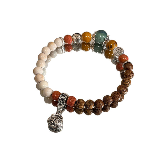 Beaded Porcelain Bracelet - An Ethnic-style Zen Trendy Accessory with an Elastic Pendant, Perfect for Women.