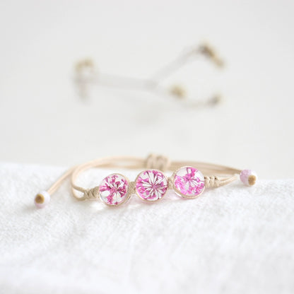 Bohemian Glass Flower Bracelet - Lace-Embellished Floral Charm Jewelry for Couples