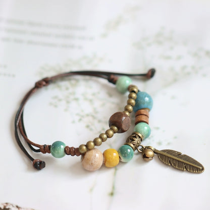 Chinese Ceramic Beaded Bracelet - Handwoven Porcelain Jewelry