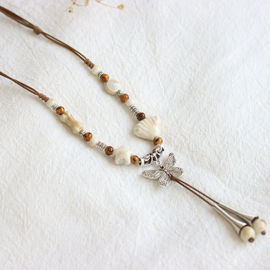 Ceramic Necklace – Chinese Style Long Butterfly Pendant Sweater Chain for Women