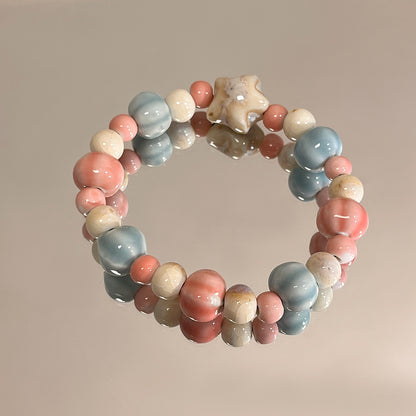 Porcelain Bracelet with a Girlish Pink Bead Design - A New Chinese-style, Trendy and Versatile Accessory