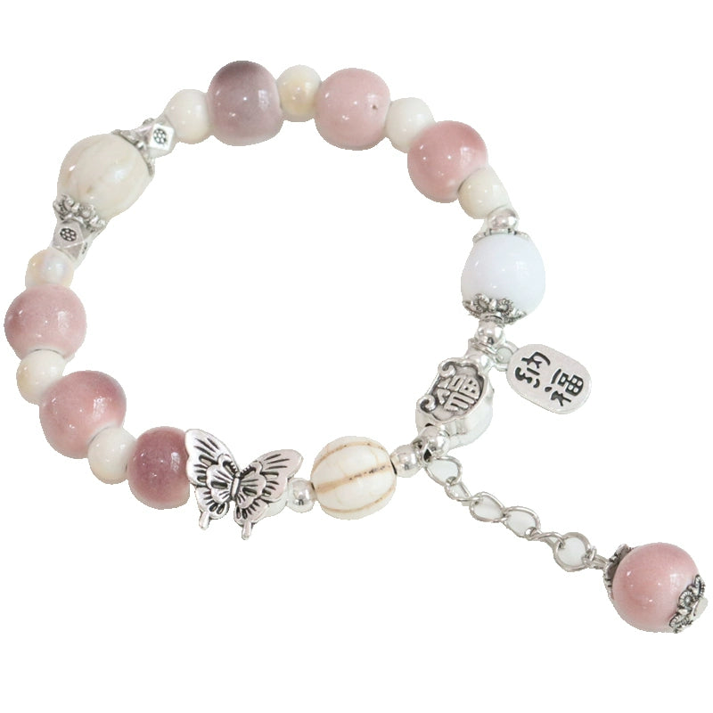 Ceramic Butterfly Bracelet - Ethnic Beaded Boho Jewelry for Women