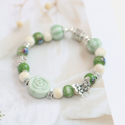Ceramic Butterfly Bracelet - Ethnic Beaded Boho Jewelry for Women