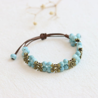 Porcelain Bracelet - Handwoven Four-Leaf Clover Beads Chinese Cord