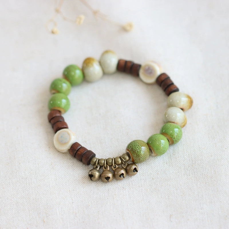 Vintage Ethnic Ceramic Bracelet - Handmade Porcelain Beads