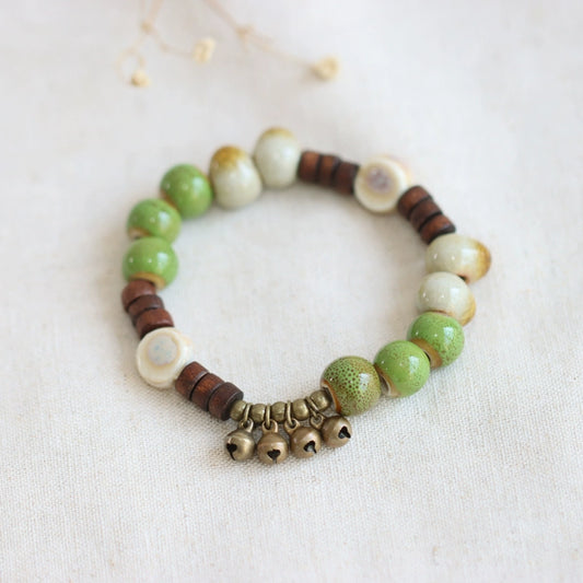 Vintage Ethnic Ceramic Bracelet - Handmade Porcelain Beads