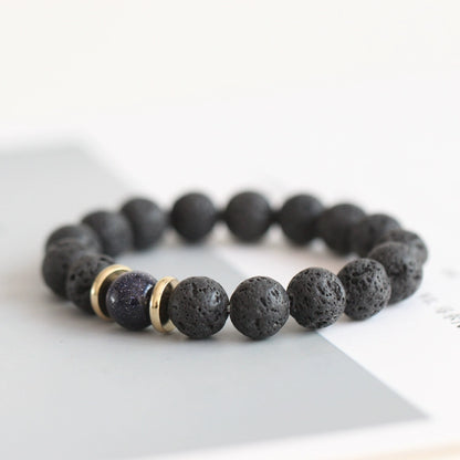 Volcanic Stone & Blue Sandstone Bracelet - Crystal Boho Couple Jewelry