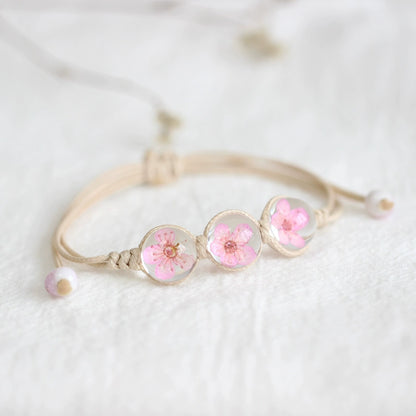 Bohemian Glass Flower Bracelet - Lace-Embellished Floral Charm Jewelry for Couples