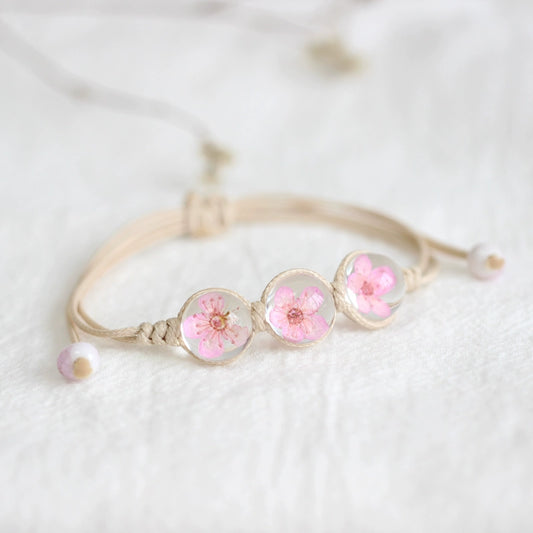 Bohemian Glass Flower Bracelet - Lace-Embellished Floral Charm Jewelry for Couples