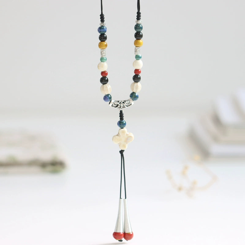 Ceramic Necklace – Chinese Style Long Butterfly Pendant Sweater Chain for Women