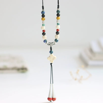 Ceramic Necklace – Chinese Style Long Butterfly Pendant Sweater Chain for Women