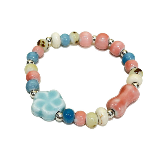 Retro Floral White Bead Porcelain Bracelet for Women - A Trendy, Unique, and Versatile Couple's Accessory.