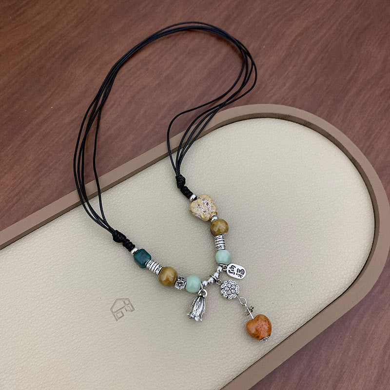 Chinese Resin Bead Fortune Necklace - Trendy Collarbone Chain