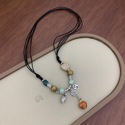 Chinese Resin Bead Fortune Necklace - Trendy Collarbone Chain