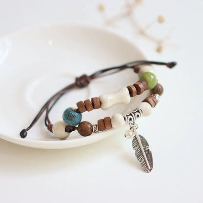 Chinese Ceramic Beaded Bracelet - Handwoven Porcelain Jewelry