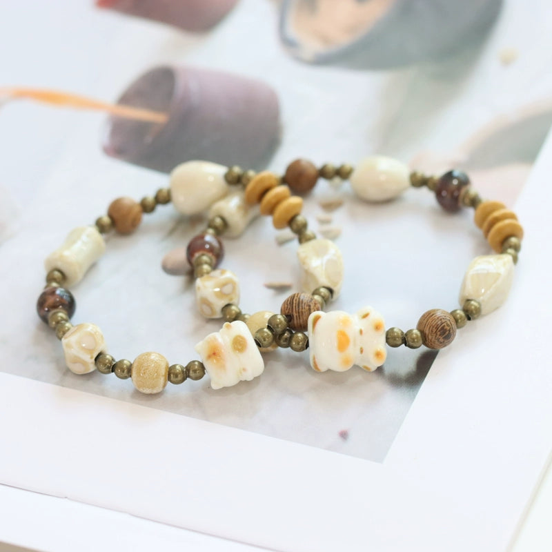 Ethnic Maneki-Neko Bracelet - Ceramic Fortune Jewelry