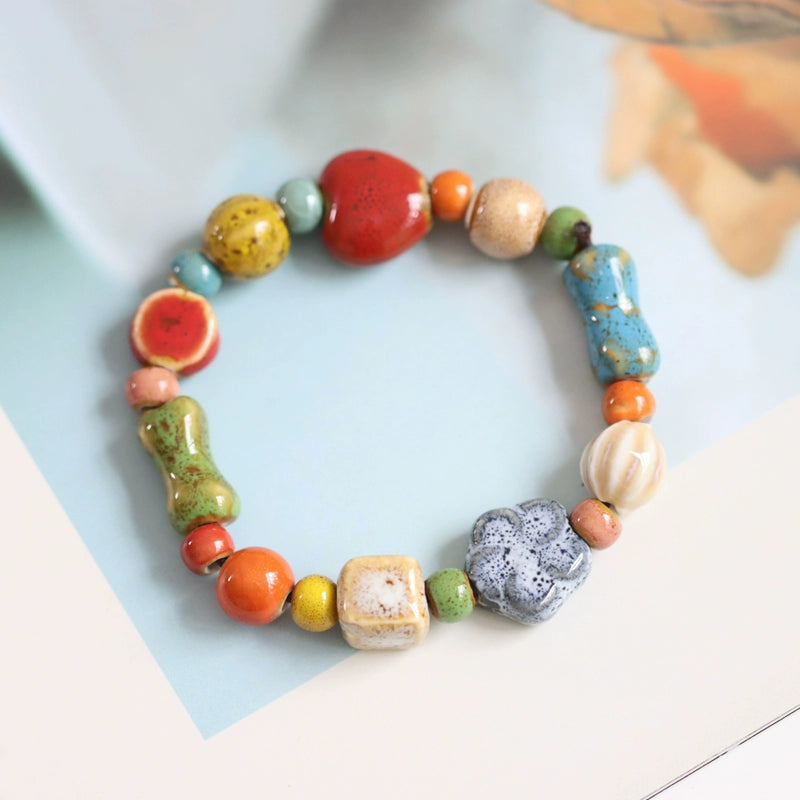 Ethnic Ceramic Beaded Bracelet - Colorful Bohemian Jewelry
