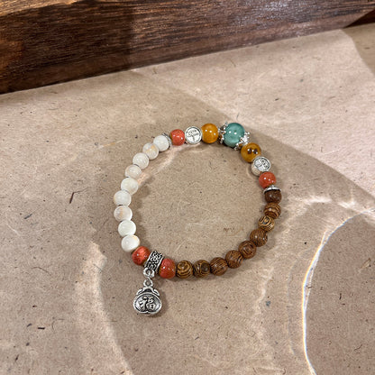 Beaded Porcelain Bracelet - An Ethnic-style Zen Trendy Accessory with an Elastic Pendant, Perfect for Women.