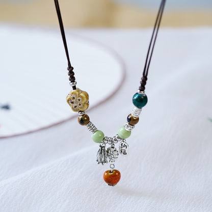 Chinese Resin Bead Fortune Necklace - Trendy Collarbone Chain