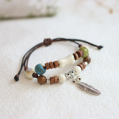 Chinese Ceramic Beaded Bracelet - Handwoven Porcelain Jewelry