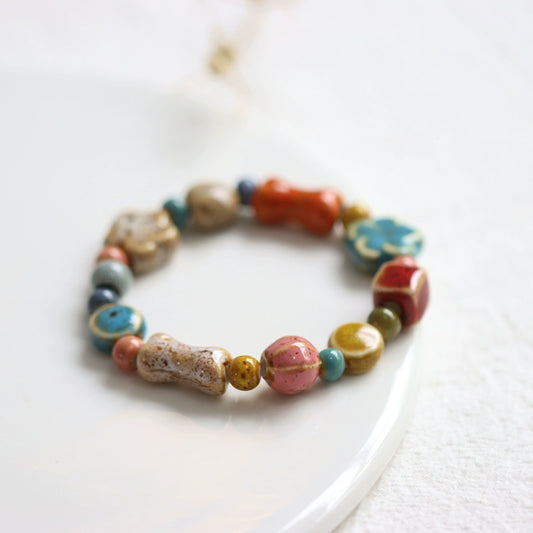 Ethnic Ceramic Beaded Bracelet - Colorful Bohemian Jewelry
