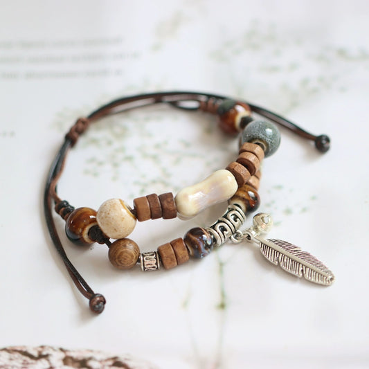 Chinese Ceramic Beaded Bracelet - Handwoven Porcelain Jewelry