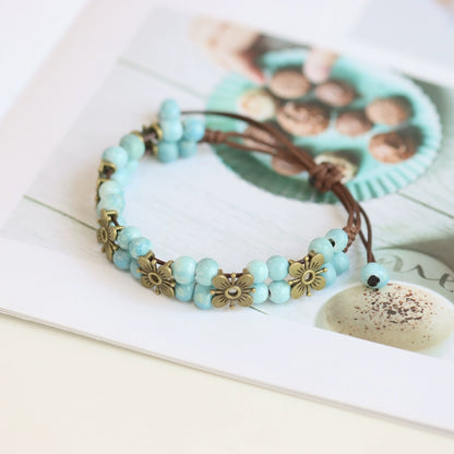 Porcelain Bracelet - Handwoven Four-Leaf Clover Beads Chinese Cord