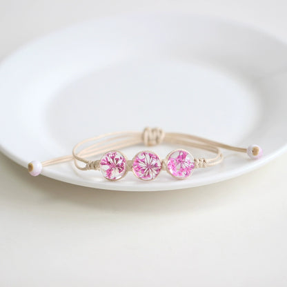 Bohemian Glass Flower Bracelet - Lace-Embellished Floral Charm Jewelry for Couples