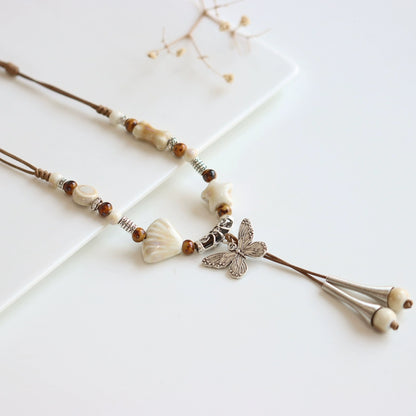 Ceramic Necklace – Chinese Style Long Butterfly Pendant Sweater Chain for Women