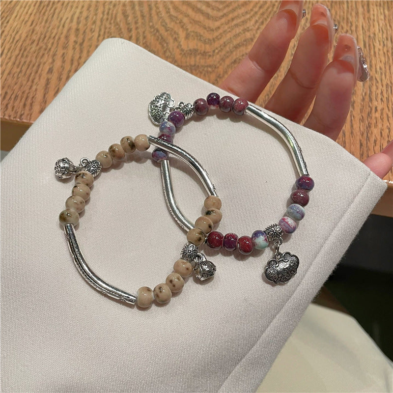Handmade Porcelain Bracelet for Women - An Ethnic-style, Unique, Light Luxury, and Multicolored Beaded Accessory.