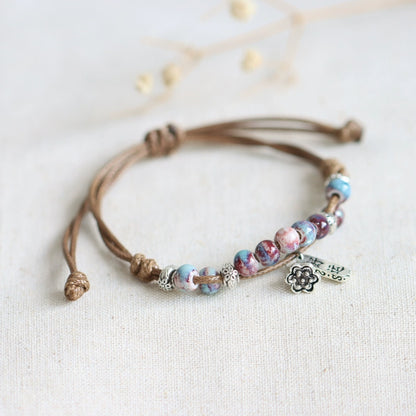 Oriental Butterfly Bracelet - Handcrafted Porcelain Charms